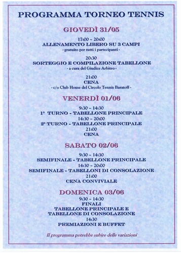 PROGRAMMA DEL II TORNEO DI TENNIS NAZIONALE