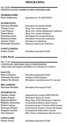 CONVEGNO REGIONALE “Riforma delle Professioni di Agente Immobiliare e di Mediatore Creditizio”