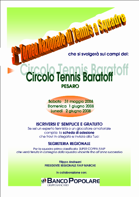 3° TORNEO NAZIONALE DI TENNIS A SQUADRE FIAIP