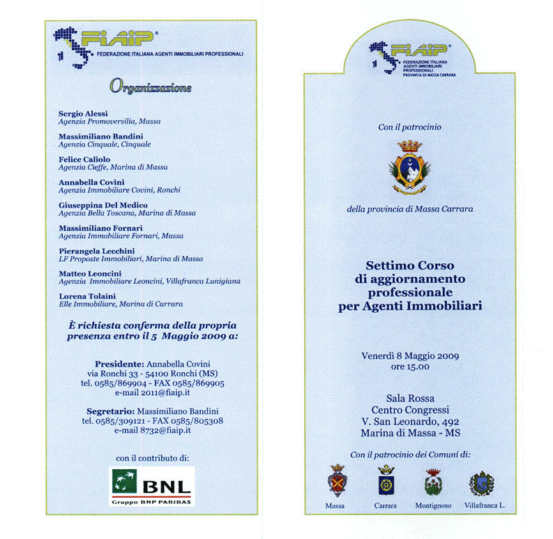 VII corso di aggiornamento professionale della provincia di Massa Carrara 08 Maggio 2009