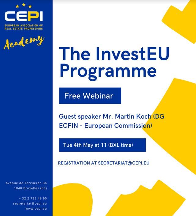 CEPI  Accademy: ‘The InvestEu Programme’ Webinar – Martedì 4 Maggio 2021 – ore 11.00 (BXL time)