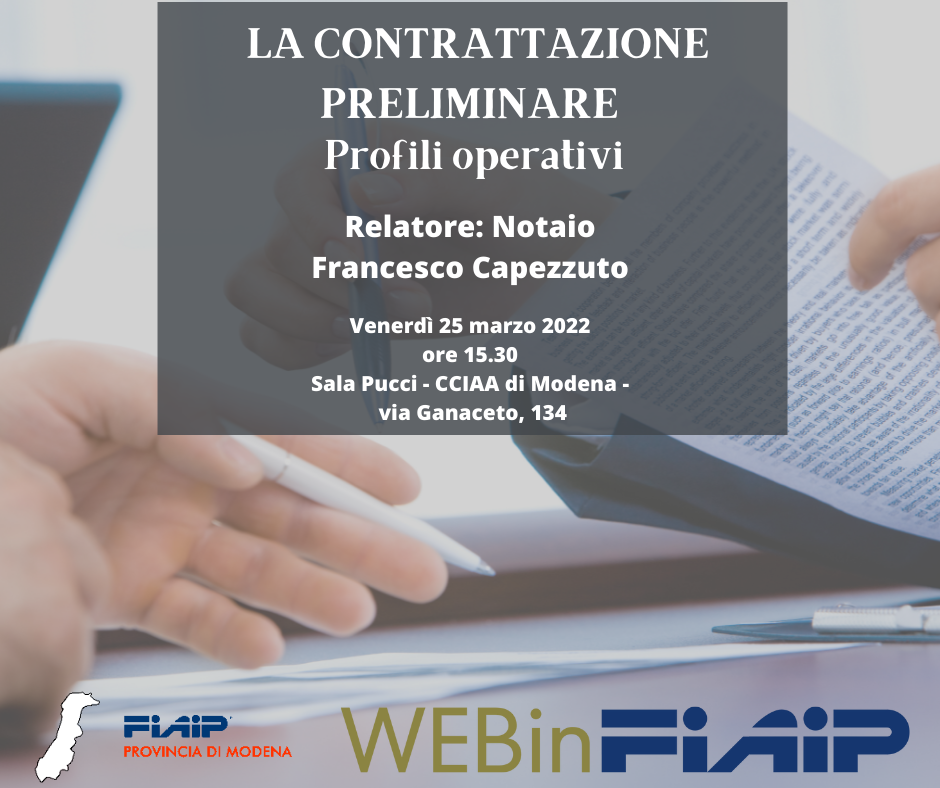 A Modena Corso di formazione FIAIP  “La contrattazione preliminare – profili operativi”