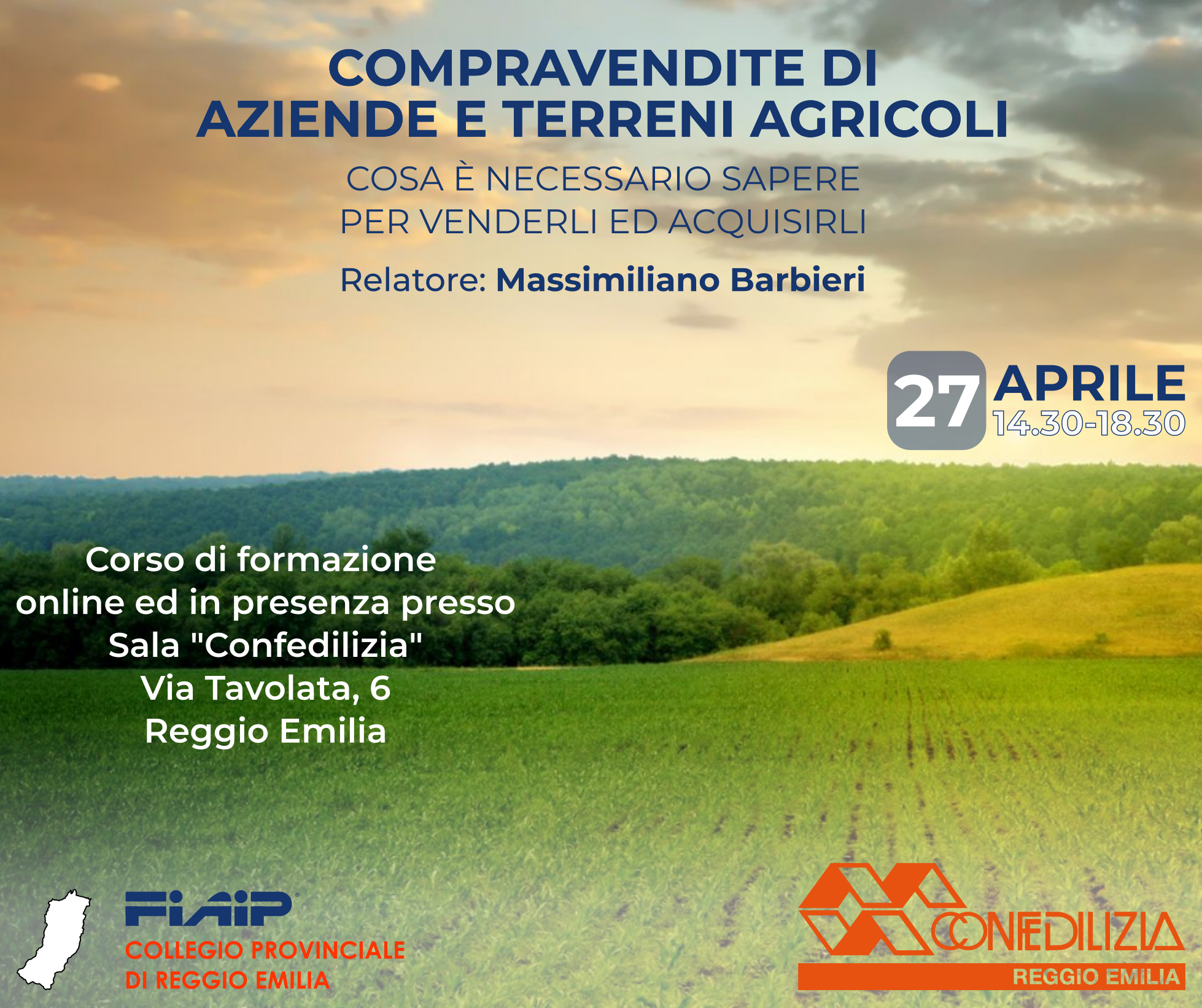 A Reggio Emilia Corso di Formazione su ‘Compravendita di aziende e terreni agricoli’