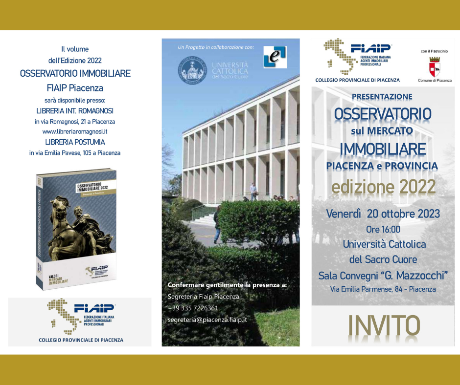 A Piacenza Presentazione della nuova edizione dell’Osservatorio Immobiliare FIAIP