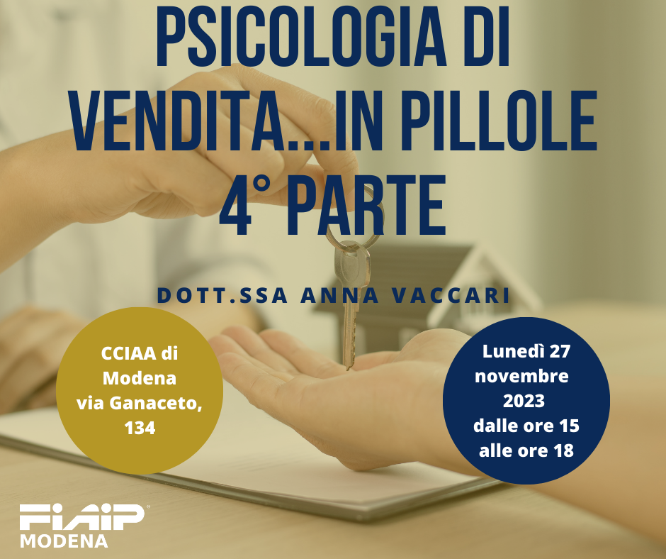 A Modena quarto ed ultimo appuntamento del ciclo formativo Psicologia di vendita: “Buone vendite”