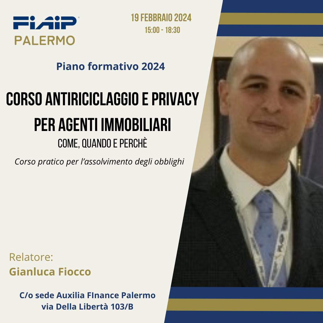 A Palermo Corso di Formazione ‘Antiriciclalggio e  Privacy per agenti immobiliari’