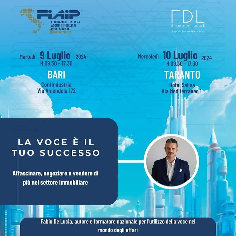 In Puglia Corsi di Formazione con Fabio De Lucia, esperto nell’uso corretto della voce nel business.
